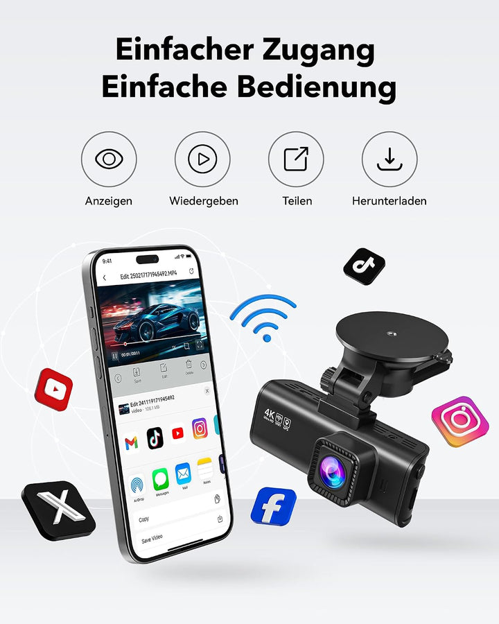 REDTIGER Dashcam Auto Vorne Hinten 4K/2,5K Mit GPS WiFi Dash Cam Auto Dashboard Recorder mit 3,16" I