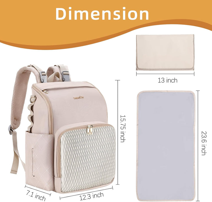 Stilvolle Baby-Wickeltasche, Babytasche mit Wickelunterlage, Schnullertasche und Kinderwagengurten L