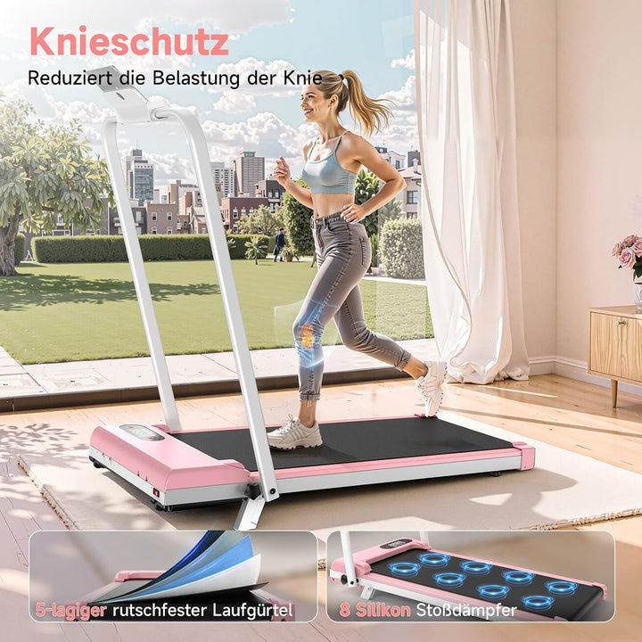 HomeFitnessCode Walking Pad Klappbar mit Neigung Laufband für Zuhause Rosa | Laufpad mit Steigung 1-