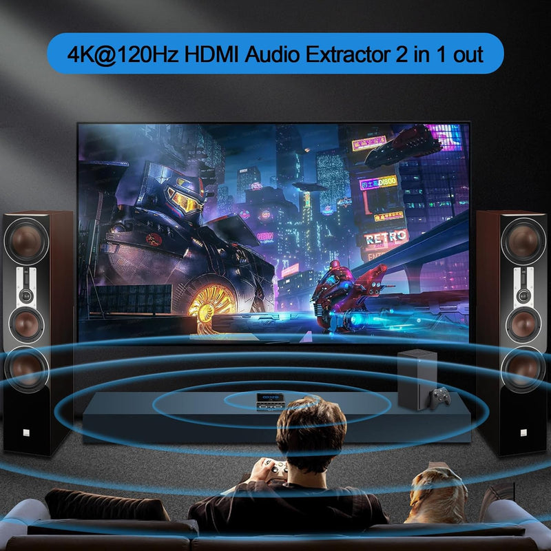 8K@60Hz 4K@120Hz HDMI2.1 Audio Extractor 2 in 1 Out,48 Gbps,HDCP 2.3, SPDIF 5.1Ch,L/R 2.1Ch,Supports