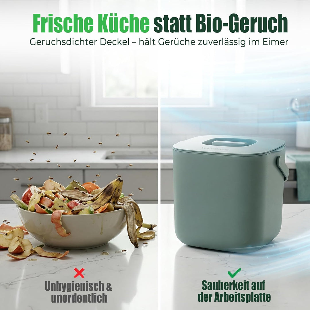 YourCasa Biomülleimer Küche 4L - Komposteimer mit herausnehmbarem Sieb & Deckel - geruchsdicht, spül