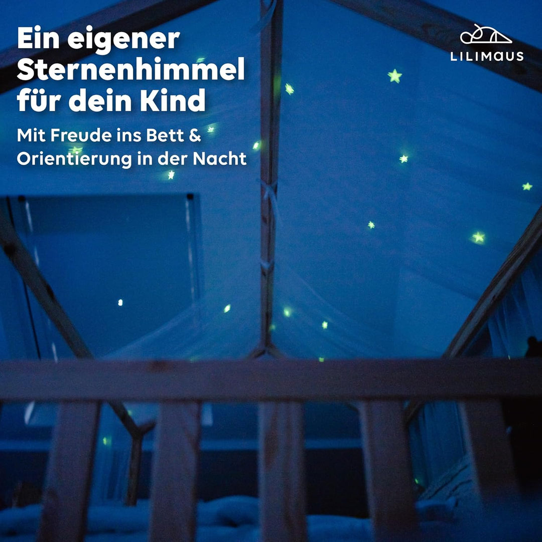 lilimaus Hausbett Himmel mit leuchtenden Sternen - Betthimmel Hausbett Deko - Geschenk Mädchen & Jun