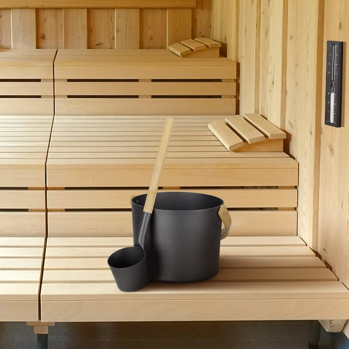 Navaris Aluminium Saunakübel mit Kelle und Sanduhr - Metall Sauna Kübel - Aufgusseimer Set 3tlg. Sau
