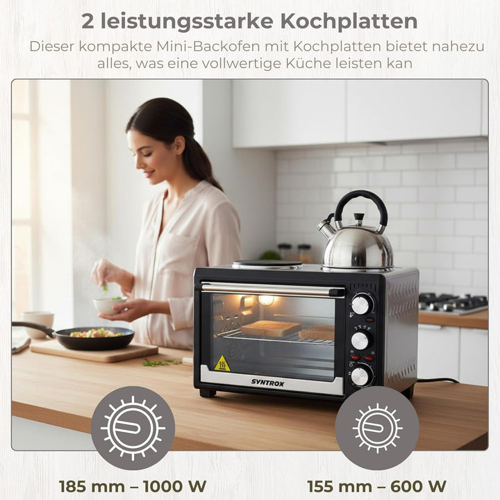 Syntrox Germany 26 Liter Mini Stand Backofen mit Umluft und Drehspiess kleinküche Minieküche mit 2 K