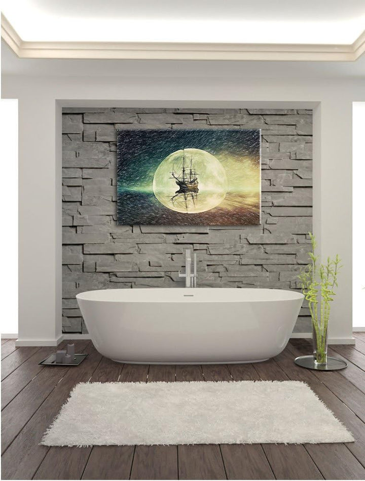 Pixxprint Geisterschiff im Weltall / 100x70cm Leinwandbild bespannt auf Holzrahmen/Wandbild Kunstdru