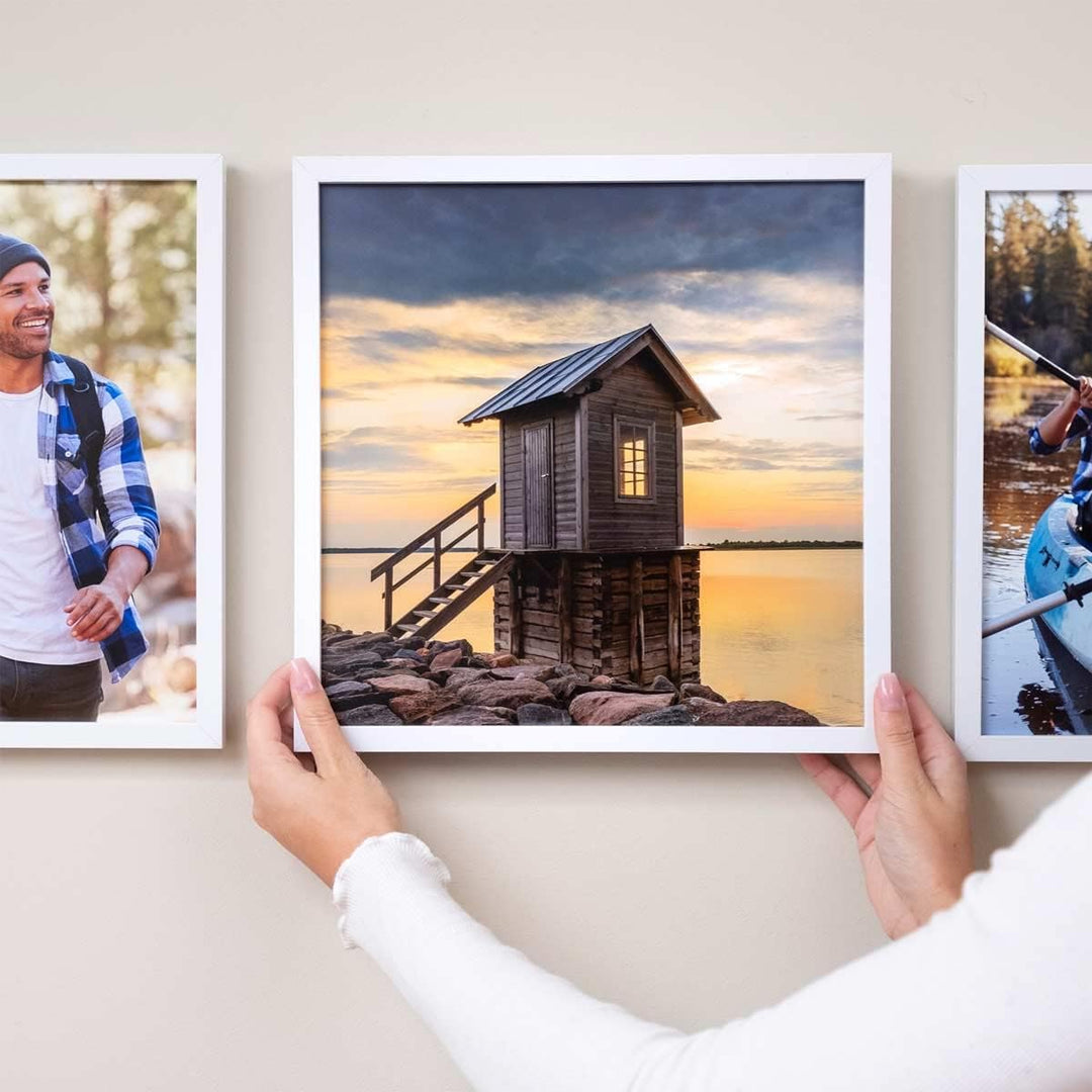 PHOTOLINI Bilderrahmen 30x30 cm Weiss MDF-Holz, 3er Set Posterrahmen, bruchsicheres Acrylglas, zum A