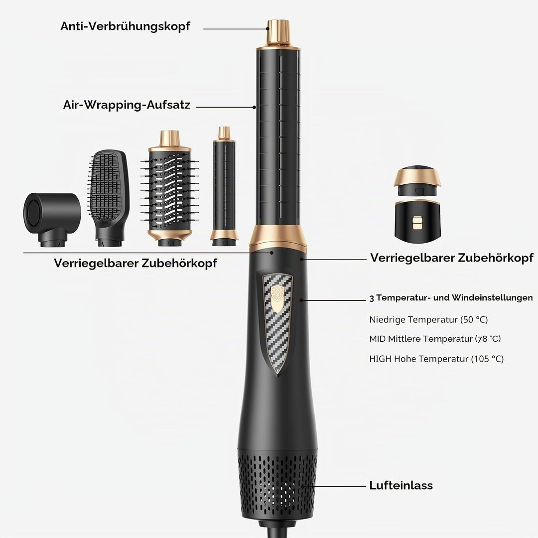 UKLISS Airstyler 5 in 1 Hairstyler Set, Pro Föhnbürste Set, Ionen Haartrockner Haarstyler mit 32mm A