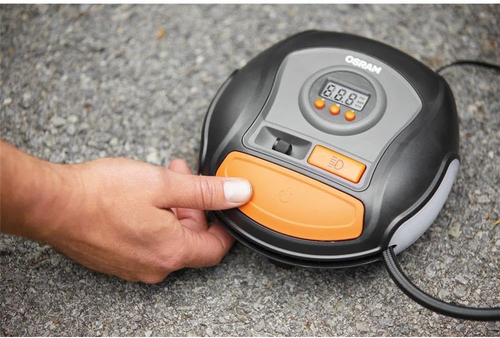 OSRAM TYREinflate 450, Digitale Reifenpumpe mit Auto-Stopp und LED Licht, tragbarer 12V Kompressor f