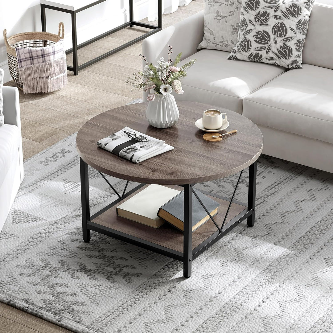YITAHOME Runder Couchtisch, 80x80x46cm Rustikaler Wohnzimmertisch aus Holz für Wohnzimmer mit Ablage