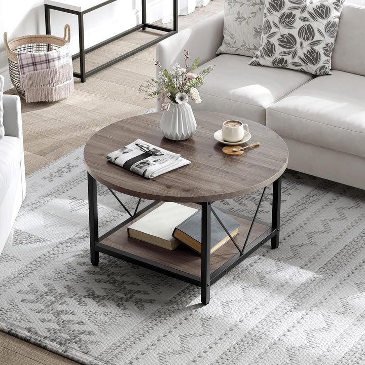 YITAHOME Runder Couchtisch, 80x80x46cm Rustikaler Wohnzimmertisch aus Holz für Wohnzimmer mit Ablage