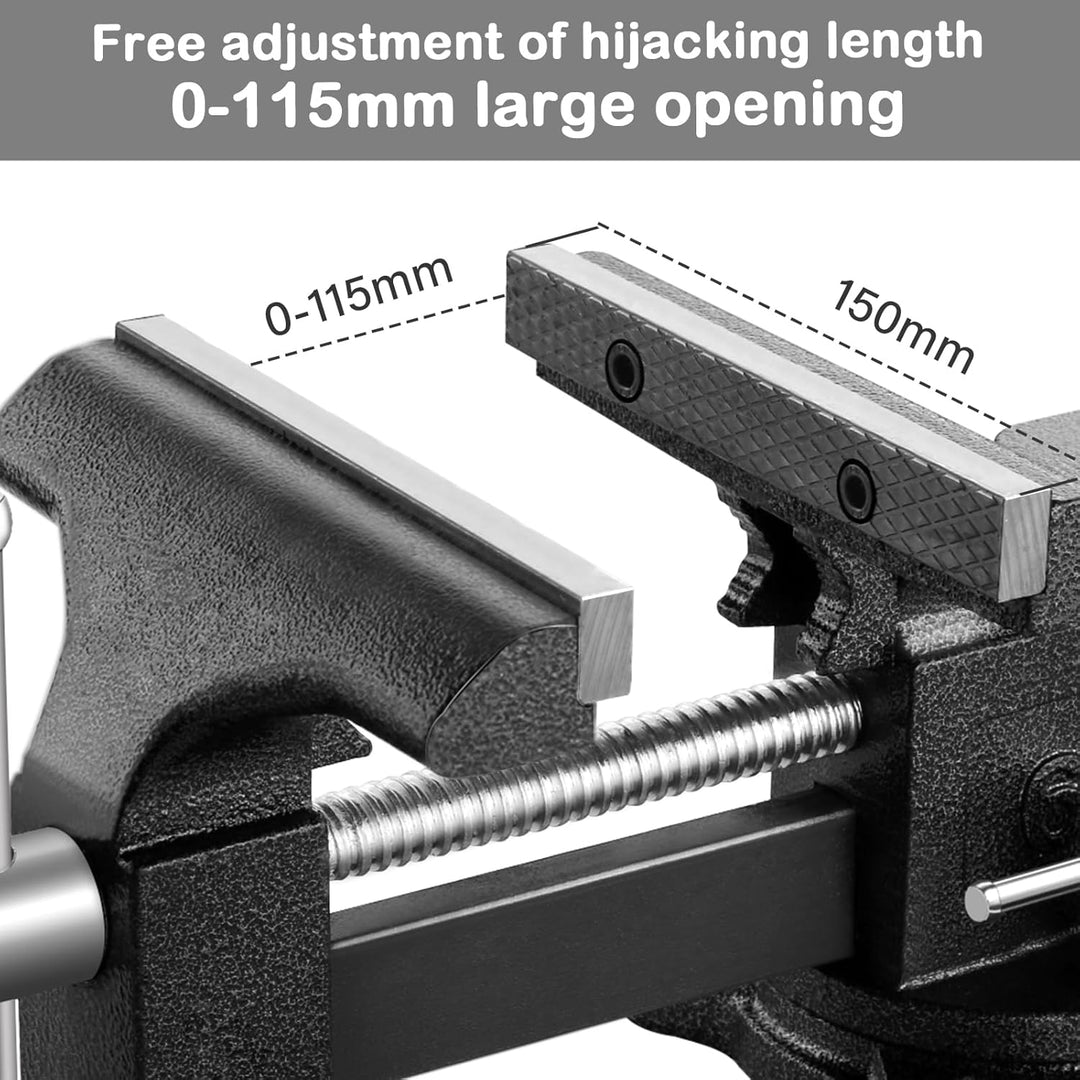 TEENO Schraubstock 6 inch 7.6kg 150 mm Kieferbreite,Maximale Öffnung 115 mm，Tischschraubstock drehba