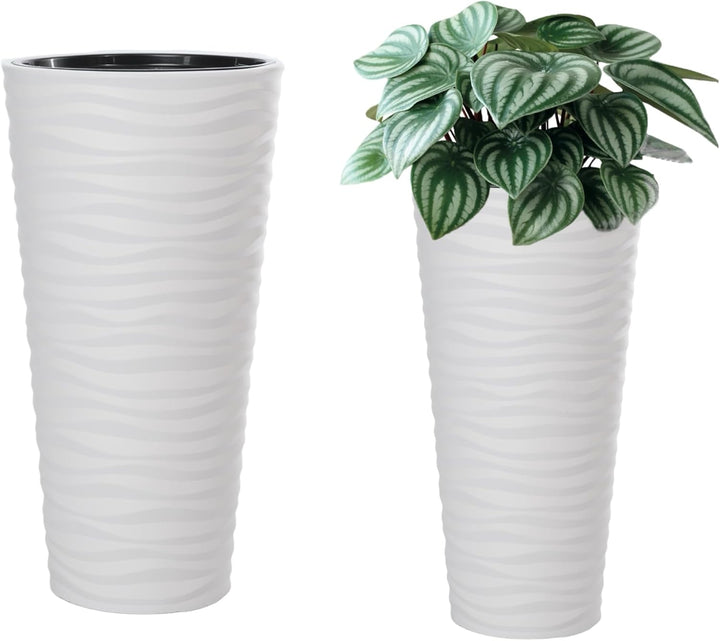 MELTOM Blumenkübel Blumentopf Rund 3D Effekt Slim Pflanzkübel mit Herausnehmbaren Einsatz (XL), XL