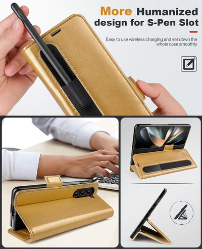 OCASE Hülle Samsung Galaxy Z Fold 5 5G Handyhülle mit [S Pen Halter] [Grenzschutz] [Premium PU Leder