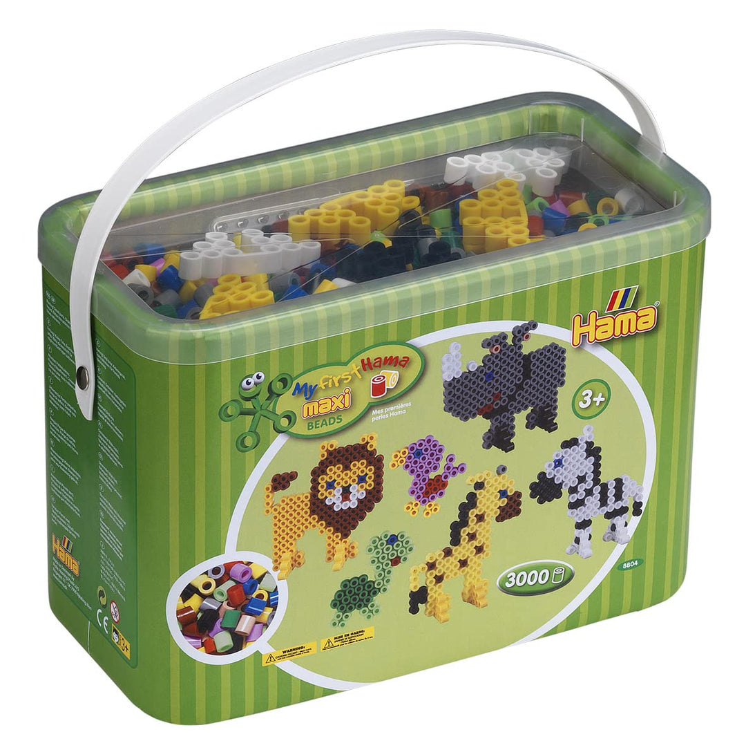 Hama Perlen 8804 Bügelperlen im Eimer, ca. 3.000 bunte Maxi-Perlen mit Durchmesser 10 mm im Grundfar