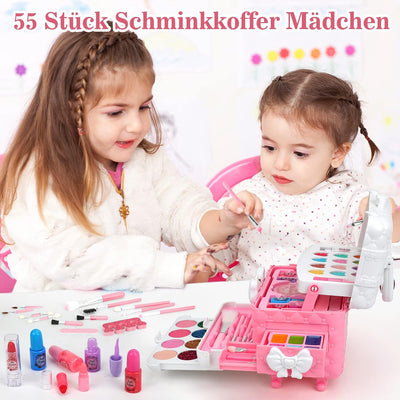 Kinderschminke Set Schminkkoffer Mädchen - 55Pcs Waschbar Kinder Schminke für Mädchen, Kinder Schmin