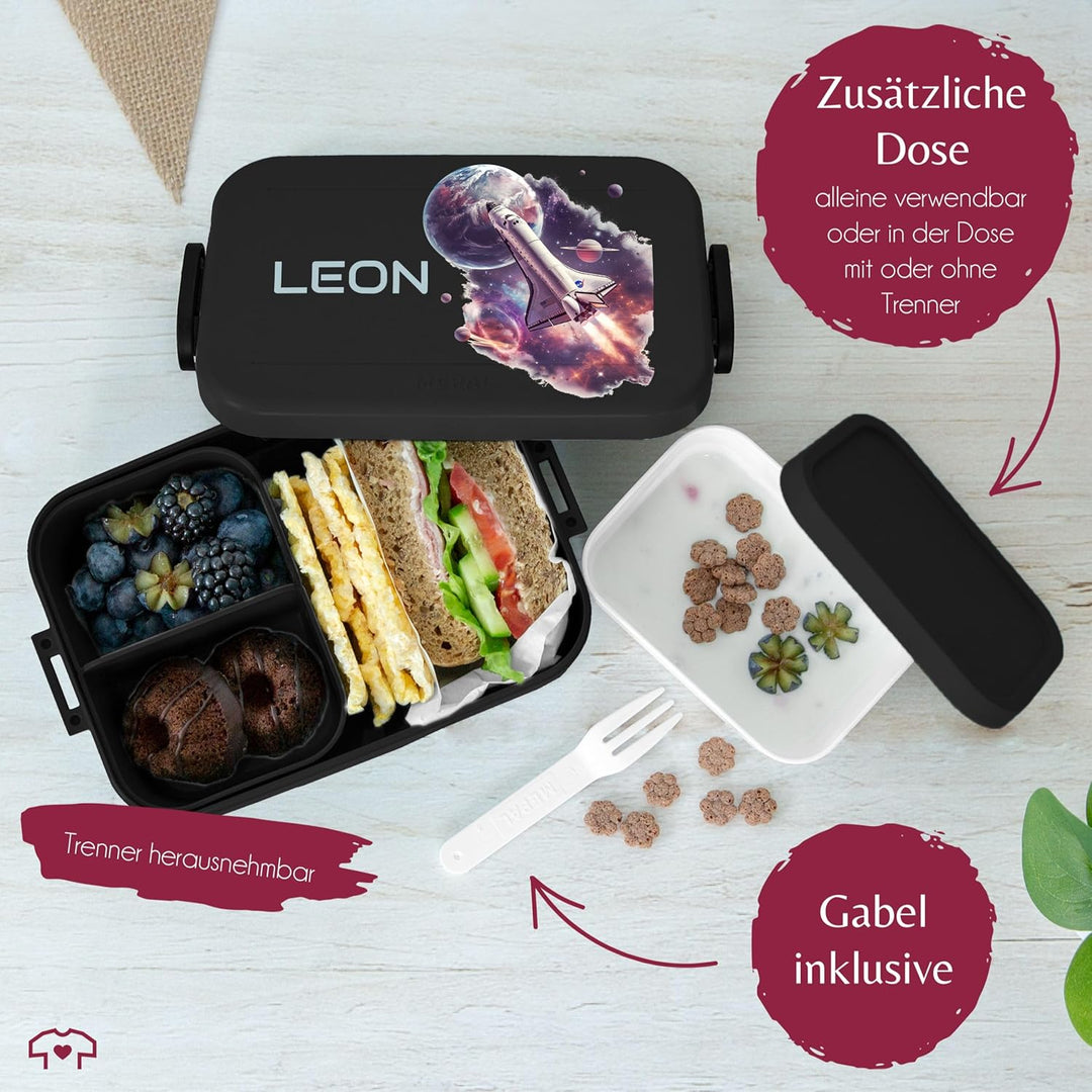 Kinder Bento Box Midi Lunchbox für Mepal Bentobox - Weltall Weltraum - Spaceshuttle mit Name Brotdos