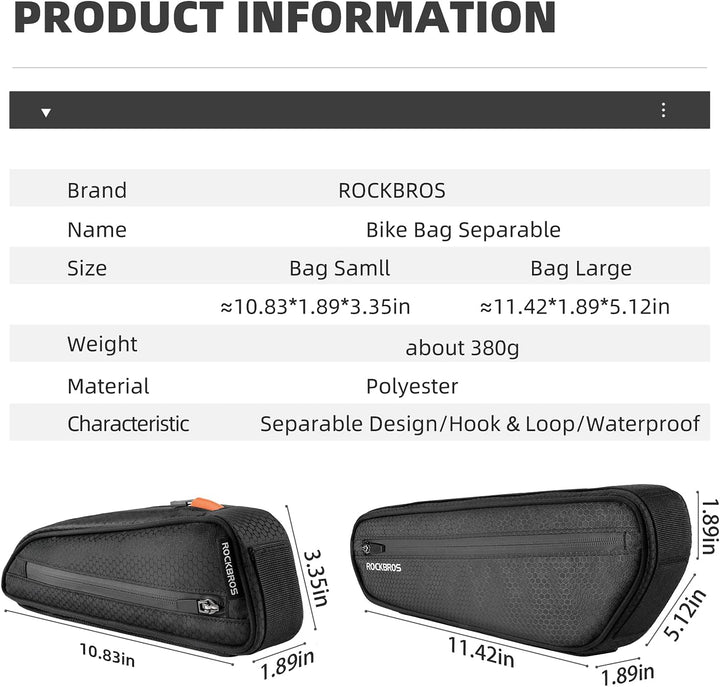 ROCKBROS Fahrradtasche Set, Fahrrad Lenkertasche + Rahmentasche, 2 in 1 Abnehmbare Dreiecktasche für