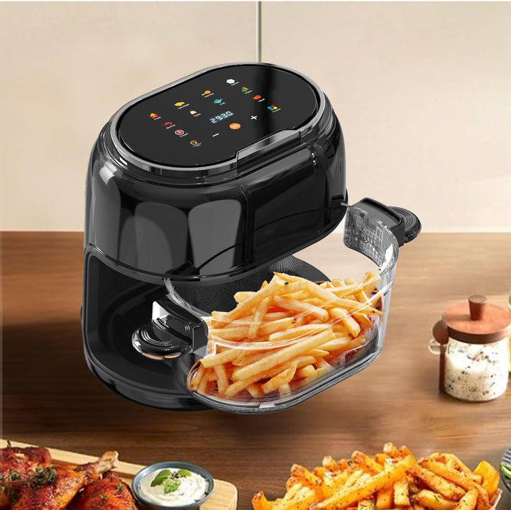 Heissluftfritteuse 5L Rapid AirFryer,9 Kochfunktionen, Max 190°C, Frittierkorb aus Glas,Fritteuse oh