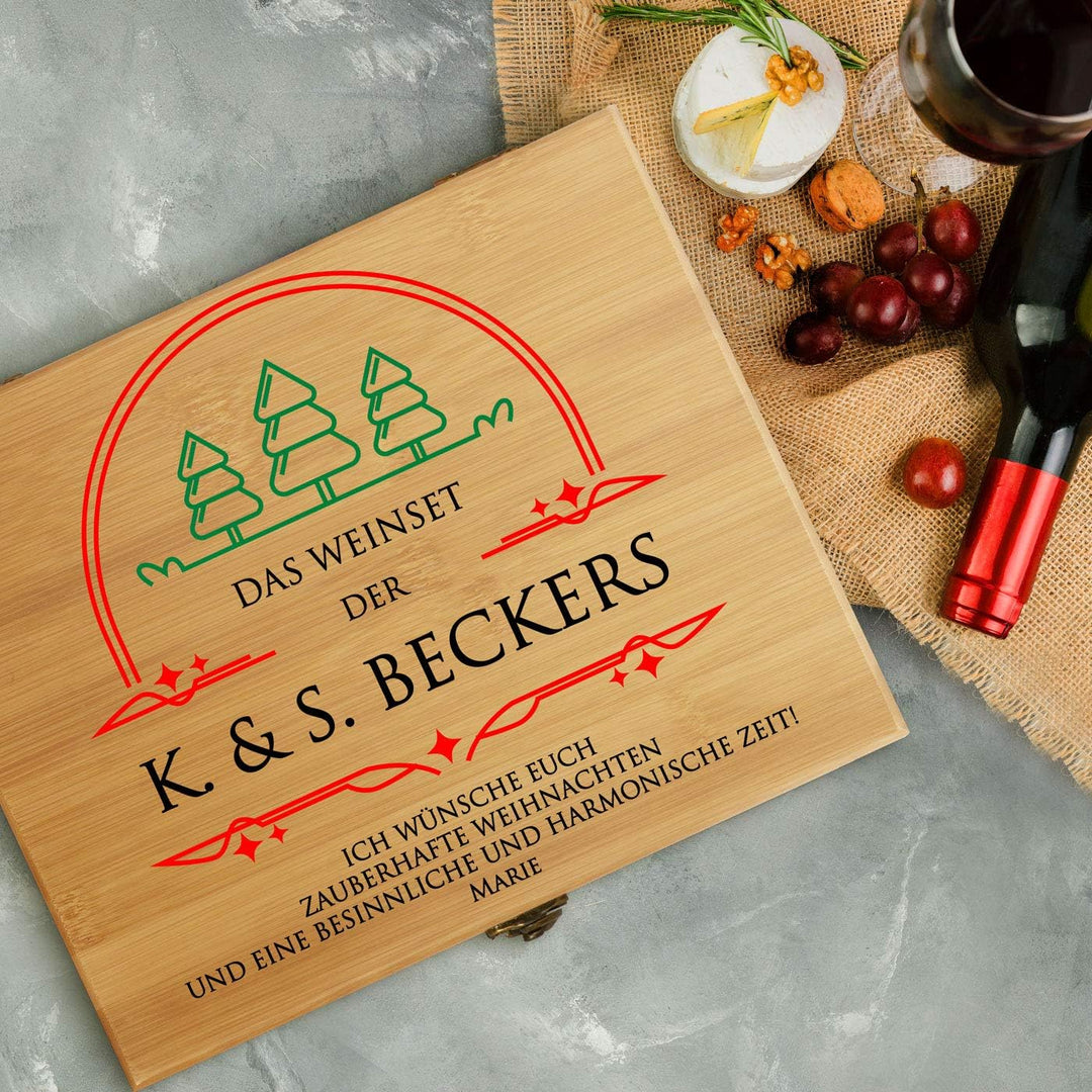 Maverton Weinöffner-Set personalisiert Weinset Sommelier Set - Geschenkbox Holzbox + 8er Weinzubehör