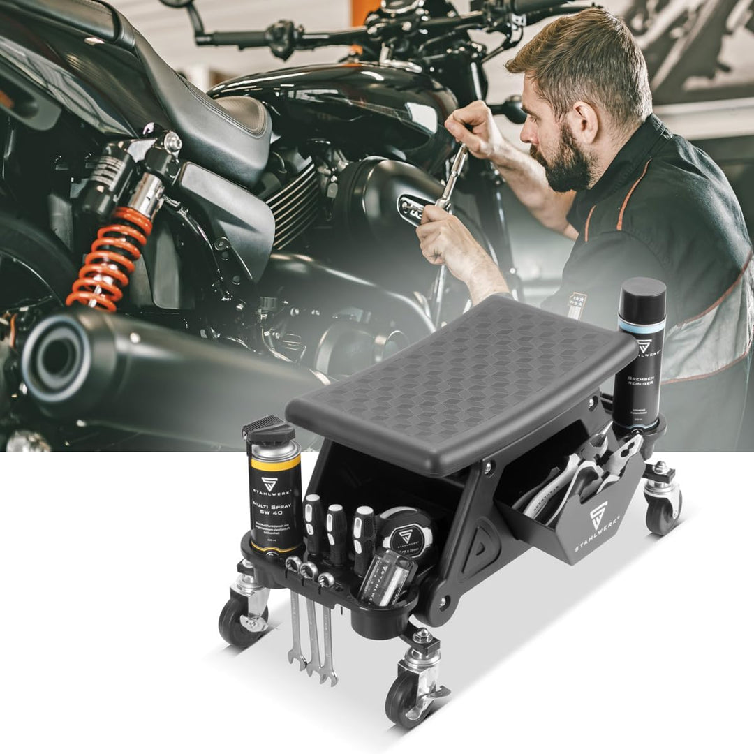 STAHLWERK Werkstatthocker WRS-185 mit 185 kg Tragkraft Werkstattsitz | Werkstattstuhl | Rollhocker |