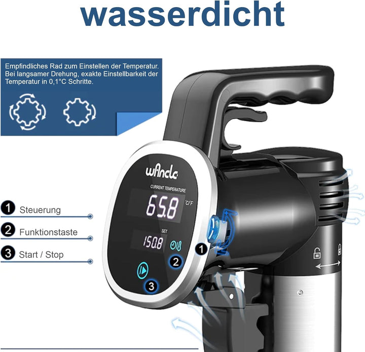 Lemodo Sous Vide Garer Stick 850W mit Touchscreen, Temperaturbereich 25–99 °C, Timer bis 99 Stunden,