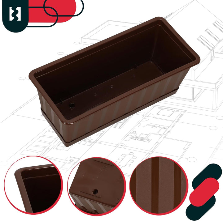 KOTARBAU® 4er Set Blumenkasten - Blumentopf für Balkon - 40 x 18 x 14 cm - Braun - Balkonkasten Balk