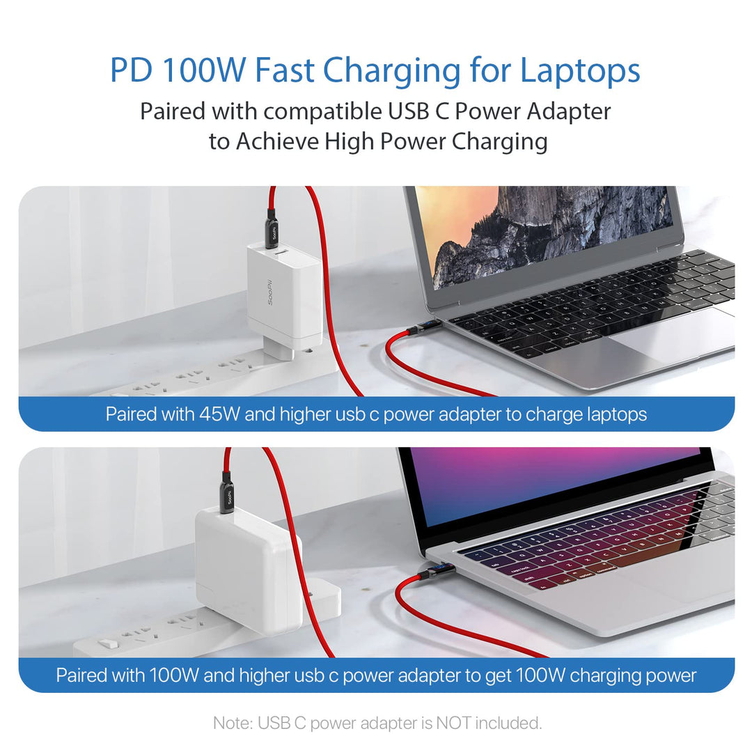 SooPii USB C auf USB C Kabel, [2PACK 1.2M] Nylongeflecht Type-C Kabel,100W PD Schnellladekabel mit L
