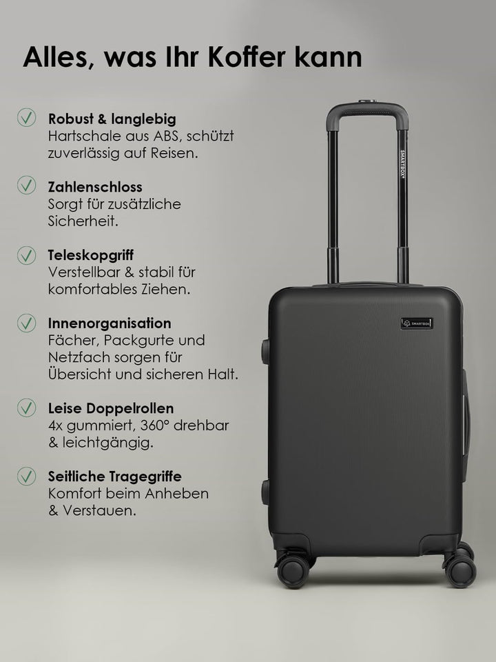 Smartbox Hartschalen Kabinen-Koffer für Damen &amp; Herren | Kleiner Trolley 40 x 23 x 55 cm aus hochwer