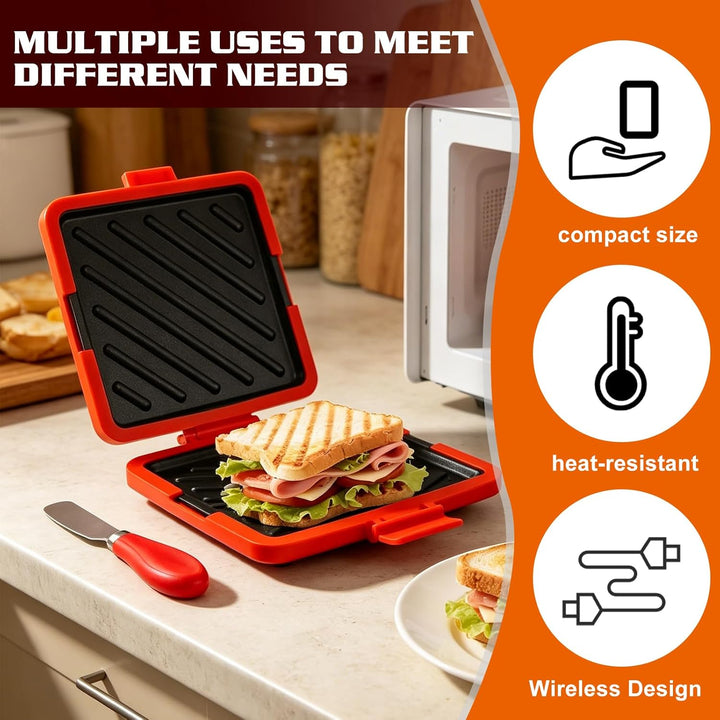 Sandwichmaker Mikrowellen, Silikon Sandwichtoaster 16 cm, Sandwich Maker Mit Buttermesser, Presse 3
