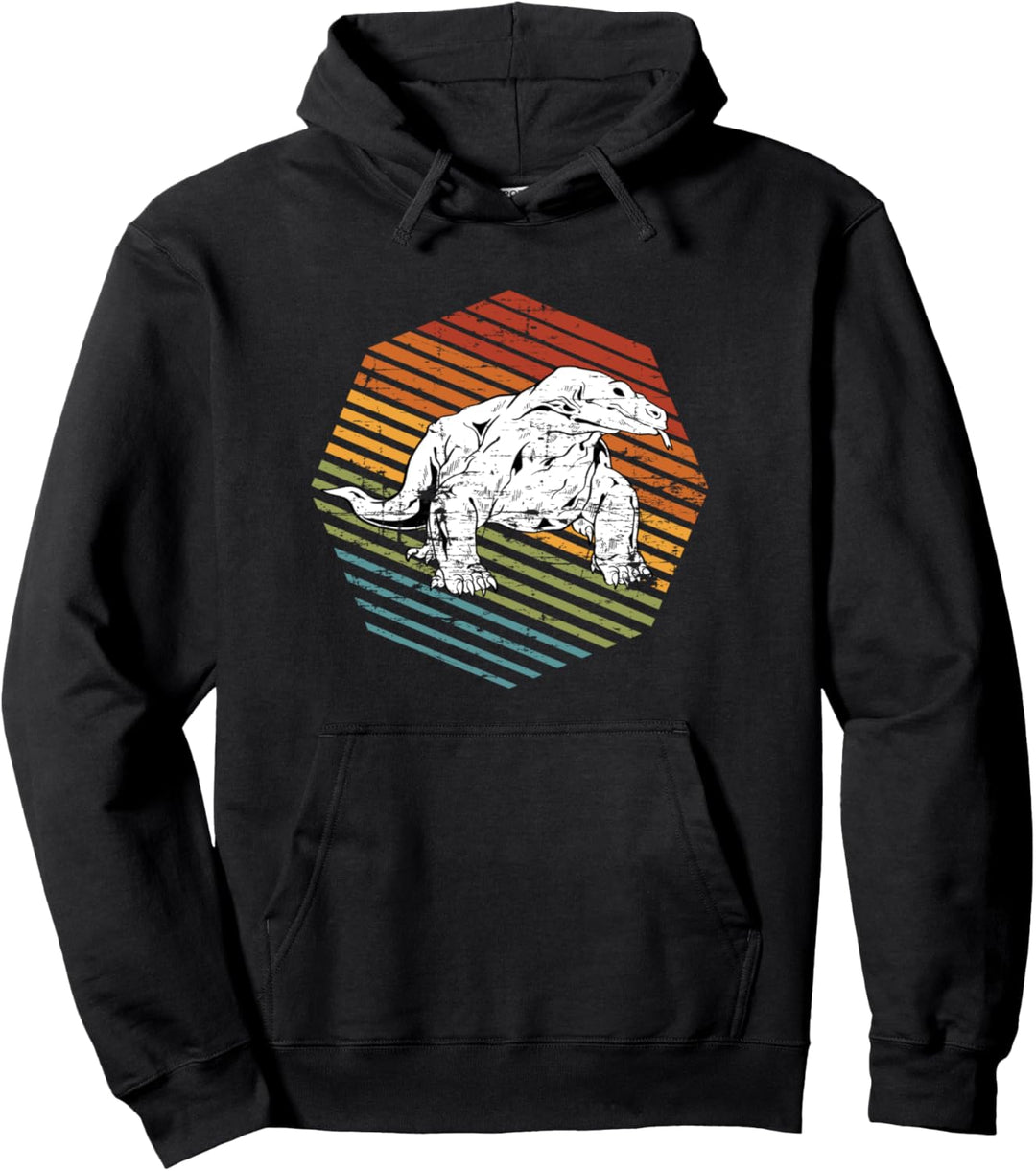 Indonesien Reptil Tropische Echse Waran Retro Komodowaran Pullover Hoodie