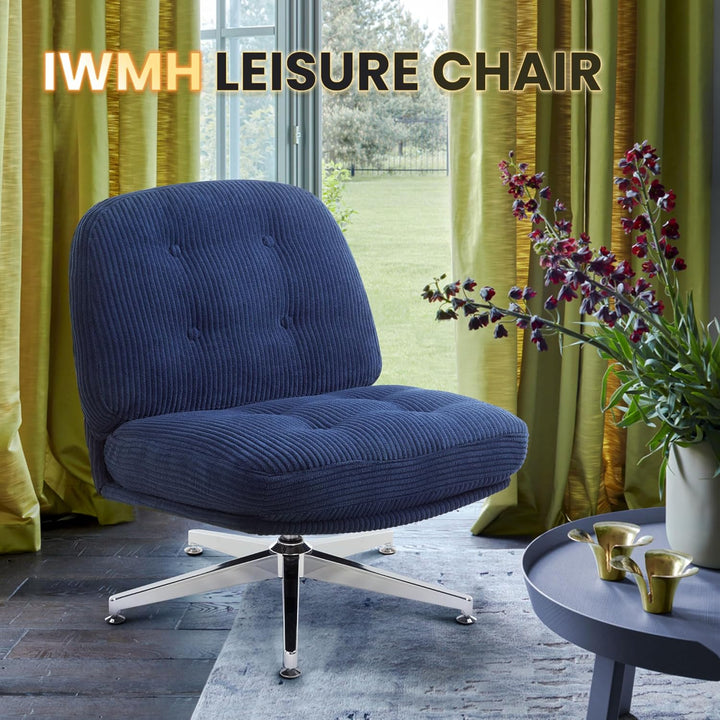 IWMH Bürostuhl ohne Armlehne, Sessel Wohnzimmer mit gekreuzten Beinen, Ergonomischer Drehstuhl mit E