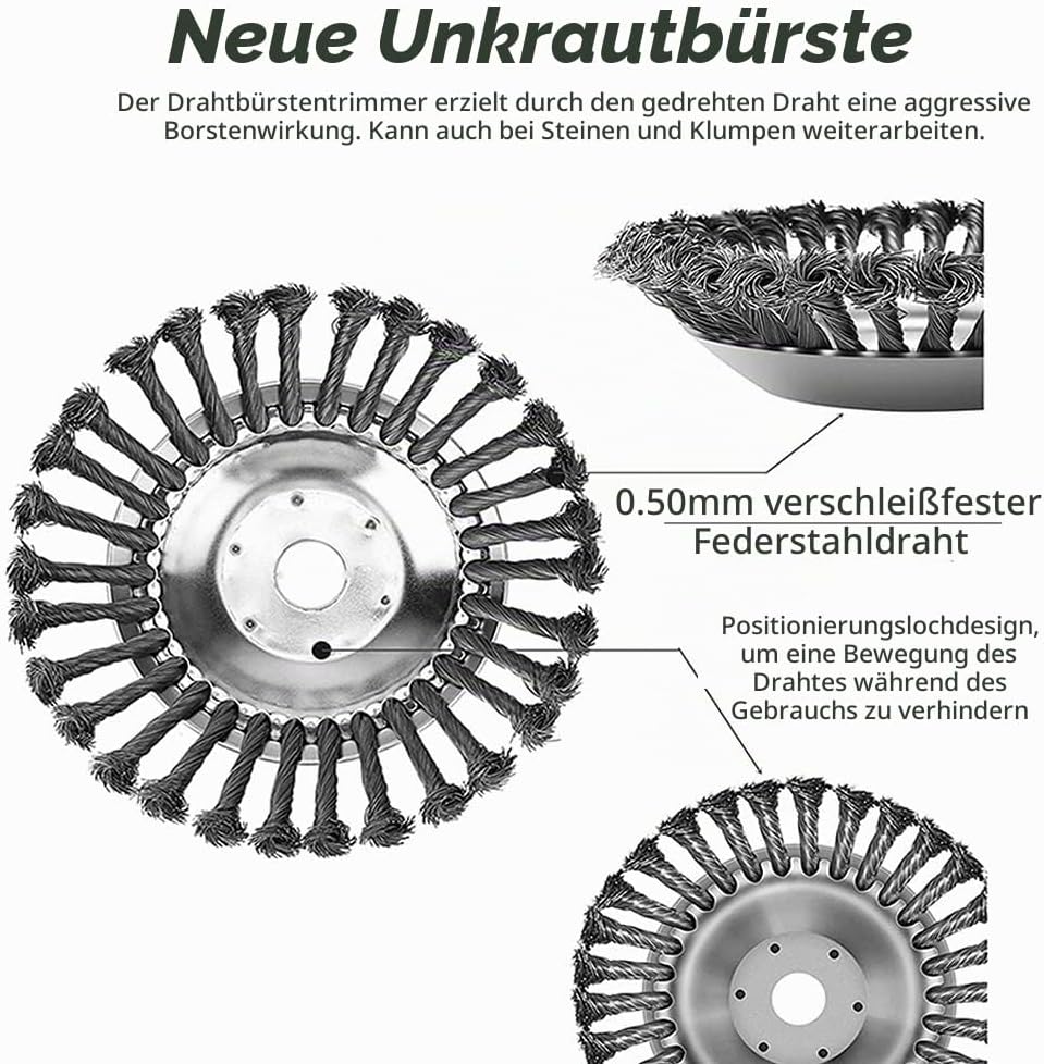 Viilich Unkrautbürste Unkrauttrimmer Motorsense Freischneider 200 x 25,4 MM Kegel Unkrautbuerste,mit