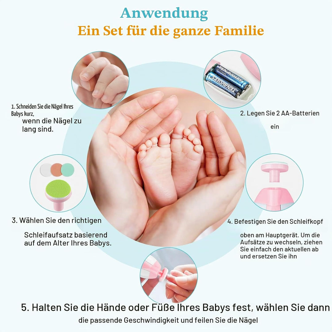 Zooawa Baby Nagelknipser 20 in 1, Elektrischer Baby Nageltrimmer, Nagelfeilen Set mit 12 Ersatzpads,