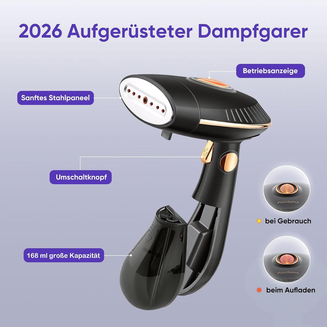 Steamer Dampfglätter - 1500 W & 168 ML Wassertank | Faltbar & Handheld Reise Dampfglätter mit 25 g/m