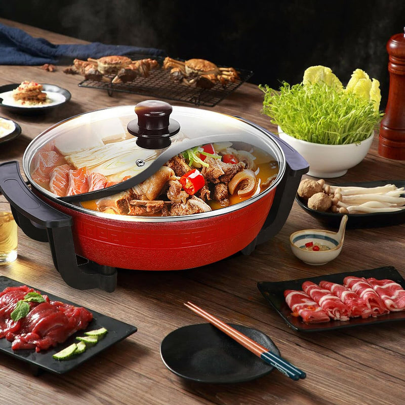 Shabu Hot Pot Feuertopf mit Trennwand und Deckel, 6L Chinesischer Shabu Shabu-Topf Hotpot Suppentopf