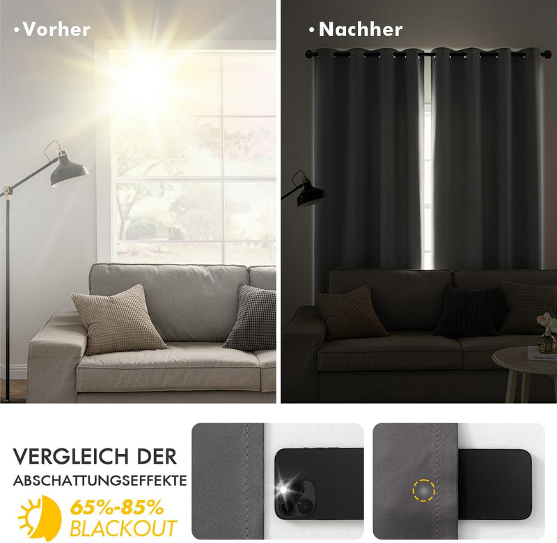 MIULEE Vorhänge Grau Blickdicht mit Ösen, Schöner Weicher Verdunklungsvorhänge zum Verdunkeln von Rä