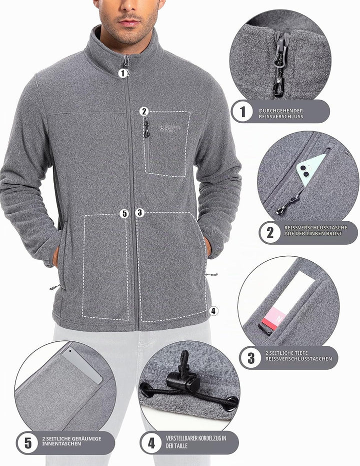 Pioneer Camp Herren Fleecejacke Full Zip Outdoor Polar Leicht Winddicht Jacke mit Reissverschluss, H