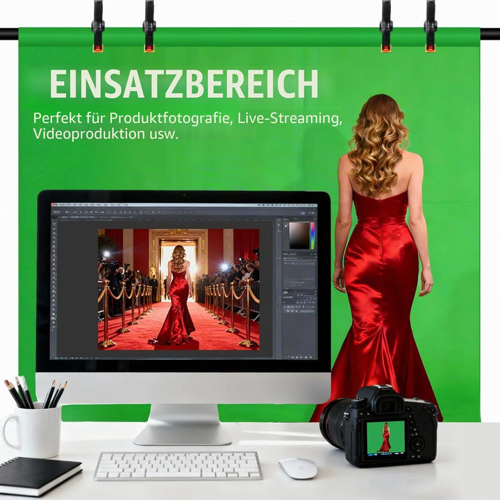 Spardar Greenscreen mit 4 Klemmen, 3M X 4.5M Foto Hintergrund Greenscreen Stoff Baumwolle Faltbare G