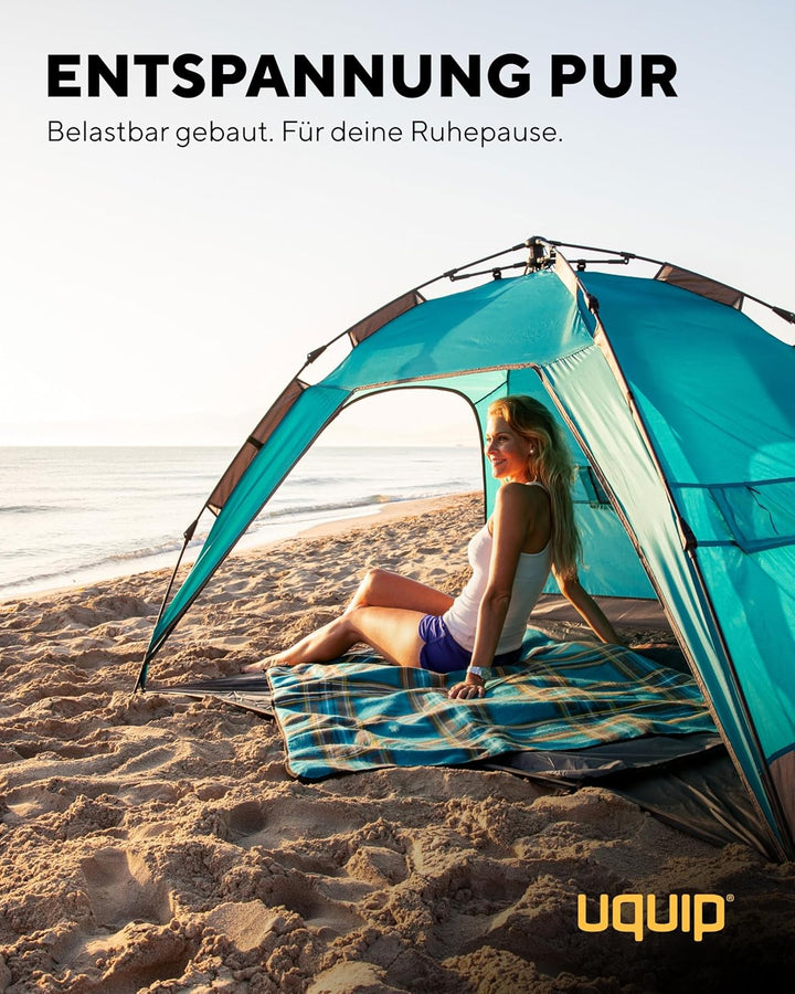Uquip XL Buzzy Strandzelt mit UV Schutz 50+ Sonnenschutz, Windschutz oder Regenschutz für die ganze