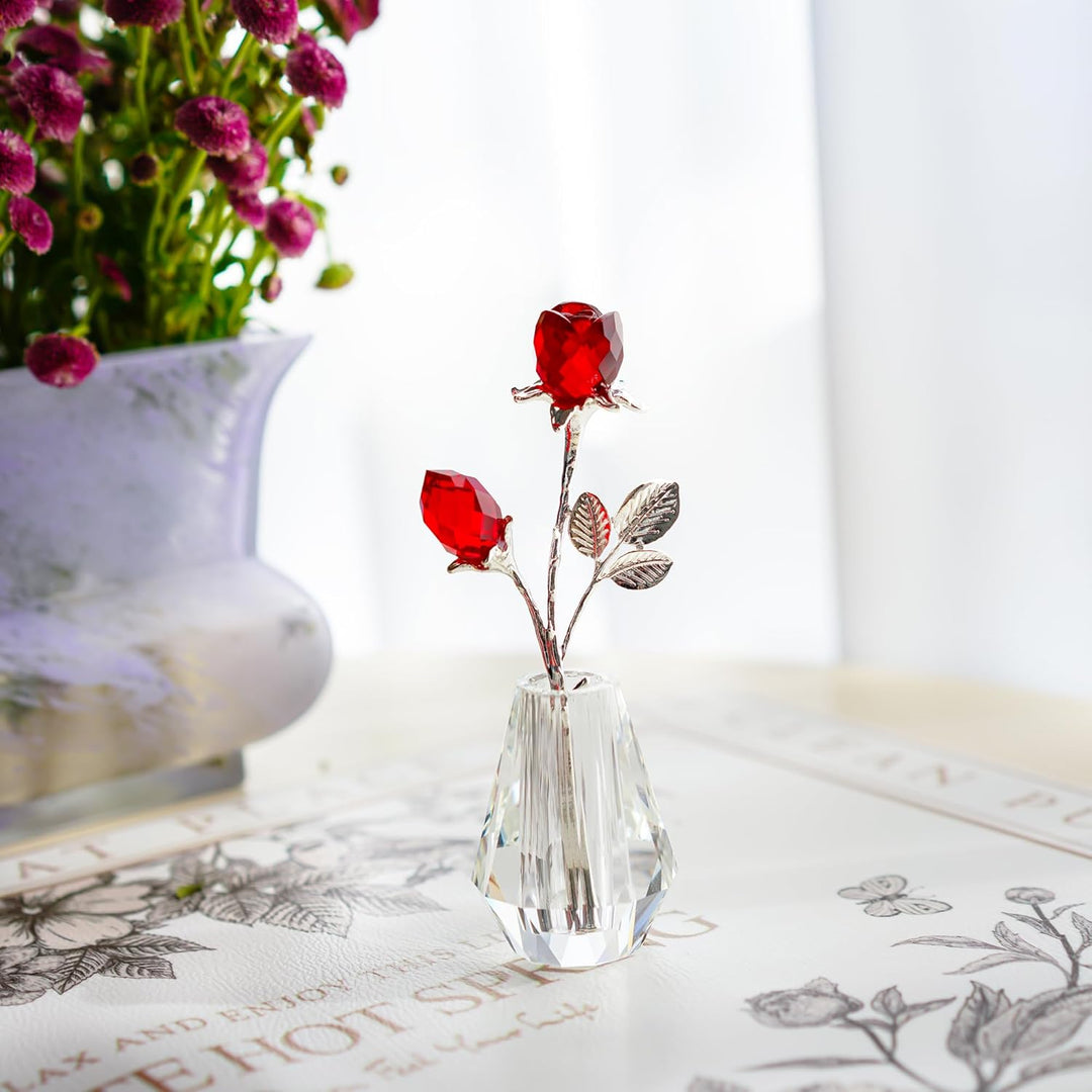 H&D Hyaline & Dora Kristallrote Rosen Figuren mit silberner Stange,Für Immer Kristallrose Briefbesch