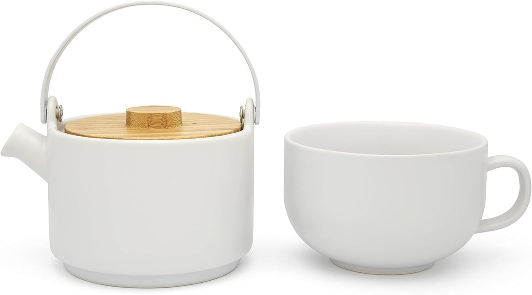 Bredemeijer weisses Mattes Keramik Tea-for-one Set 0.5 Liter 2-teilig