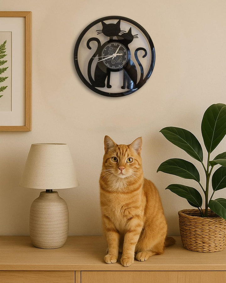 Instant Karma Clocks Vinyl Wanduhr Katzenmotiv und Tiermotiven Haustiere, Katzen, Geschenkidee Handg