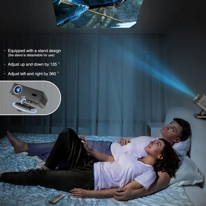 Smart Beamer Full HD 1080P Unterstützt 4K, Projektor 4K mit WiFi 6 BT 5.0 und 360° Abnehmbarer Ständ