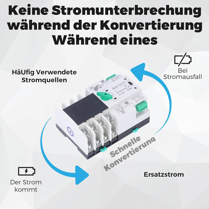 Notstrom Umschalter, 4P Automatischer Umschalter Notstrom Hutschiene, Dual Power Automatischer Trans