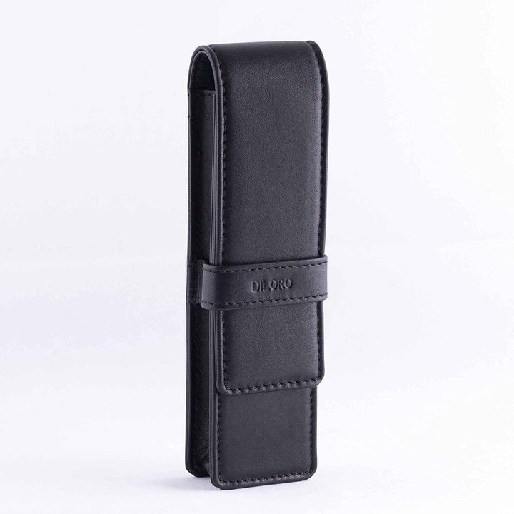 DiLoro Schreibgeräte-Etui Leder Etui Pen Case Executive Füllfederhalter Stylus in Schwarz für 2 Stif