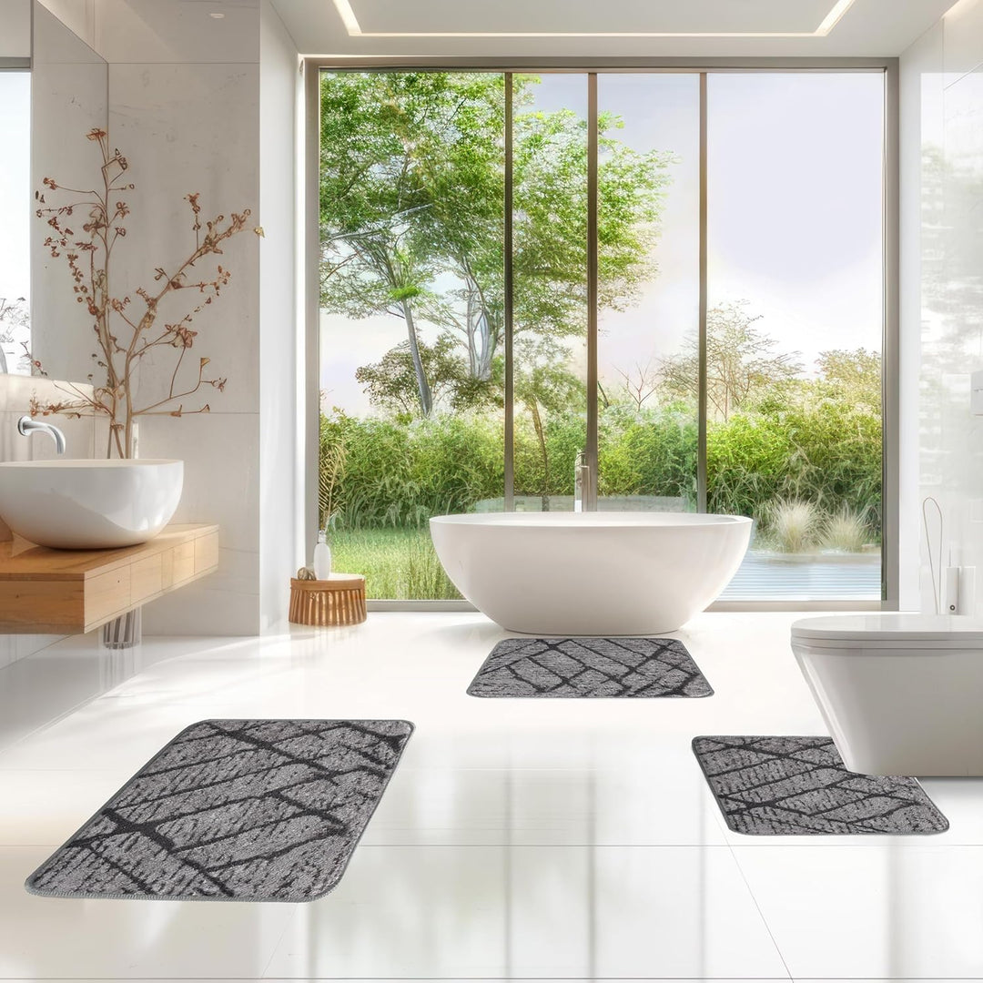 TA&MA Store-Badematten Set 3 teilig Badezimmerteppich rutschfest Badteppich Badvorleger maschinenwas