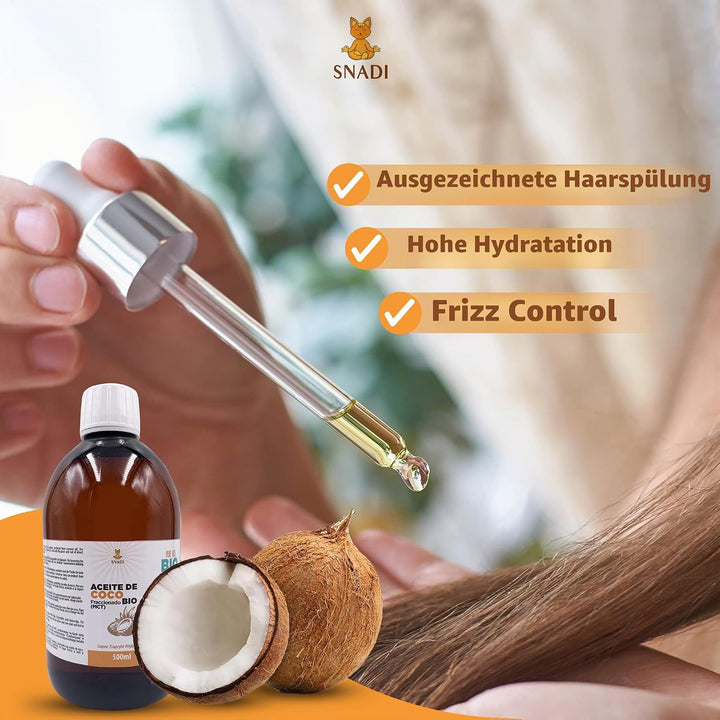 Fraktioniertes Kokosnussöl (MCT) Bio 500 ml | 100% Rein und Natürlich | Tiefenfeuchtigkeitscreme für