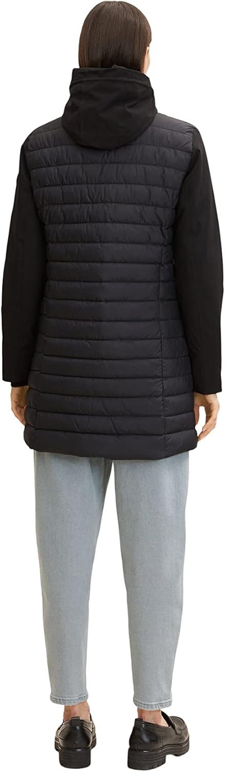 TOM TAILOR Damen Lange Softshell Steppjacke XS 14482 - Deep Black, XS 14482 - Deep Black