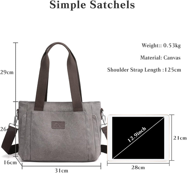 PORRASSO Damen Umhängetasche Segeltuch Handtasche Casual Schultertasche Hobotasche mit Mehreren Tasc