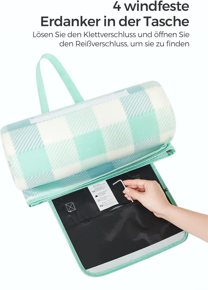 SONGMICS Picknickdecke, 200 x 200 cm, mit 4 Erdankern, gross, Campingdecke, für Park, Garten, Strand